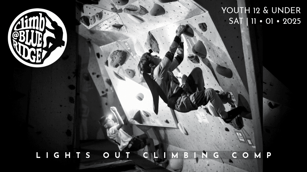 Promo graphic for Lights Out Climbing Comp | Youth 12 & Under